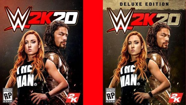 Becky Lynch et Roman Reigns sur la jaquette de WWE 2K20