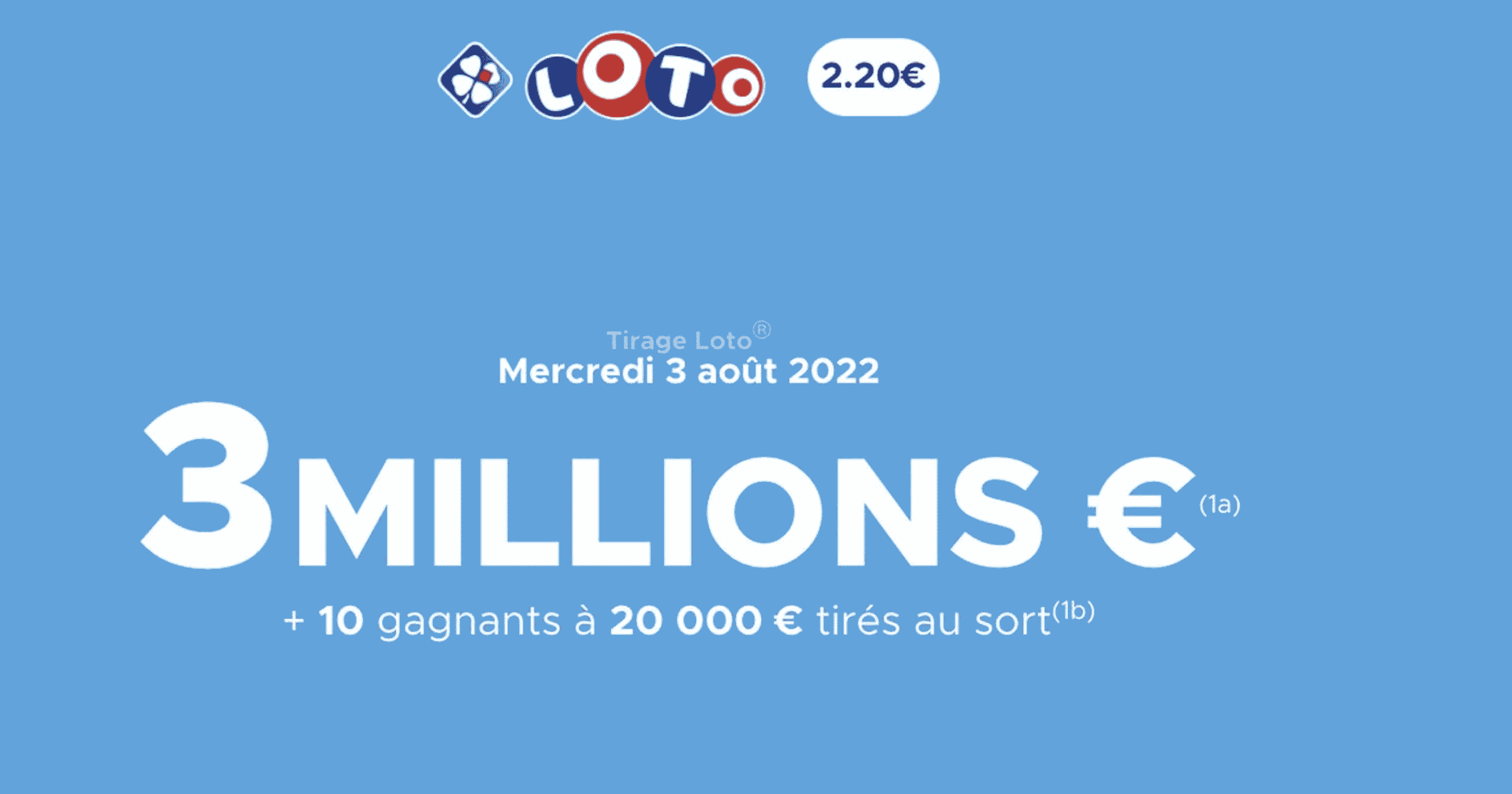 Loto du mercredi 3 août 2022 : 3 millions d’€ mis en jeu et 10 possibilités de gagner 20 000€ !