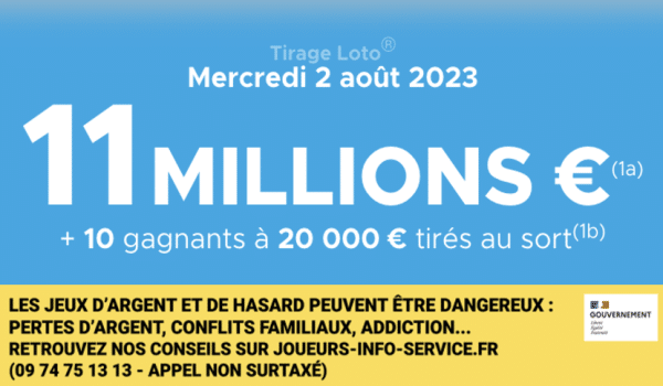 Loto du Mercredi 2 août 2023 : heure du tirage, gains et pronostic