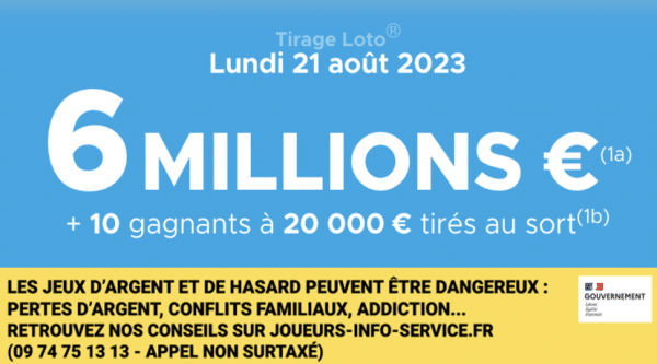 Loto du Lundi 21 août 2023 : heure du tirage, gains et pronostic
