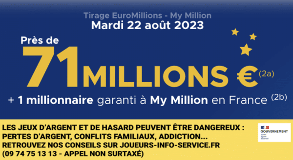 Euromillions du mardi 22 août 2023 : heure du tirage, gains et pronostic