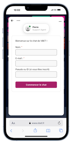 Messagerie en direct Vbet