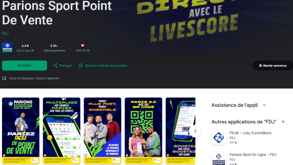 application Parions Sport En Ligne sur Android