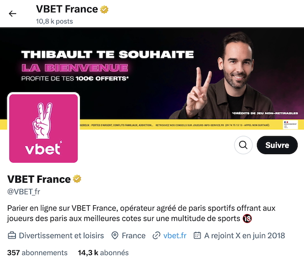 Assistance client Vbet sur X