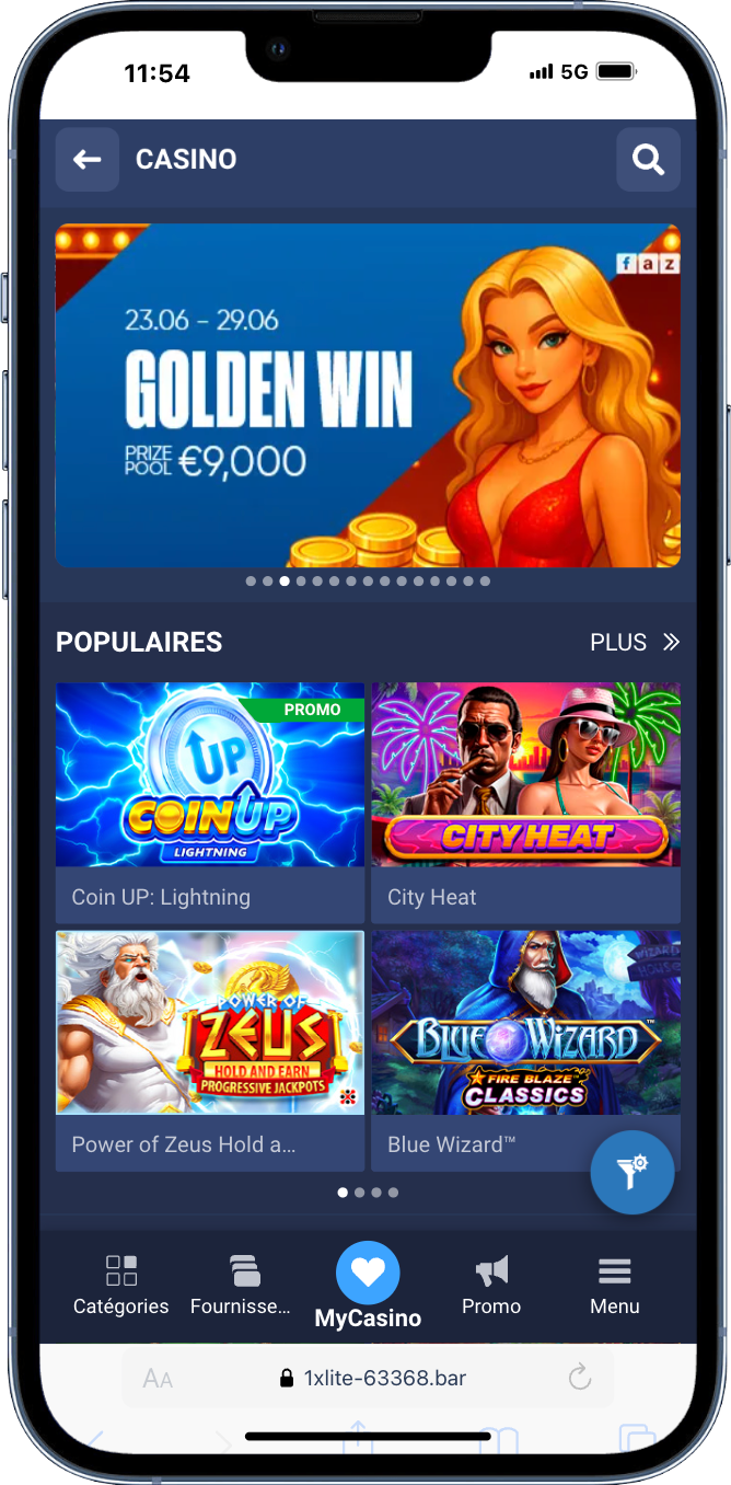 Jouez sur le casino sur l'APK 1xbet