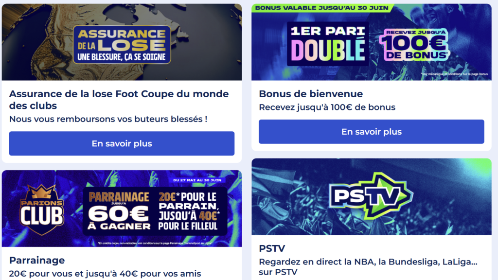 Toutes les promos en ce moment sur el site de pari sportif Parions Sport