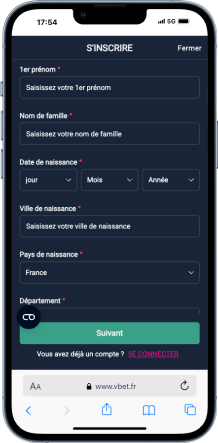 S'inscrire sur Vbet avec le code promo VBET100