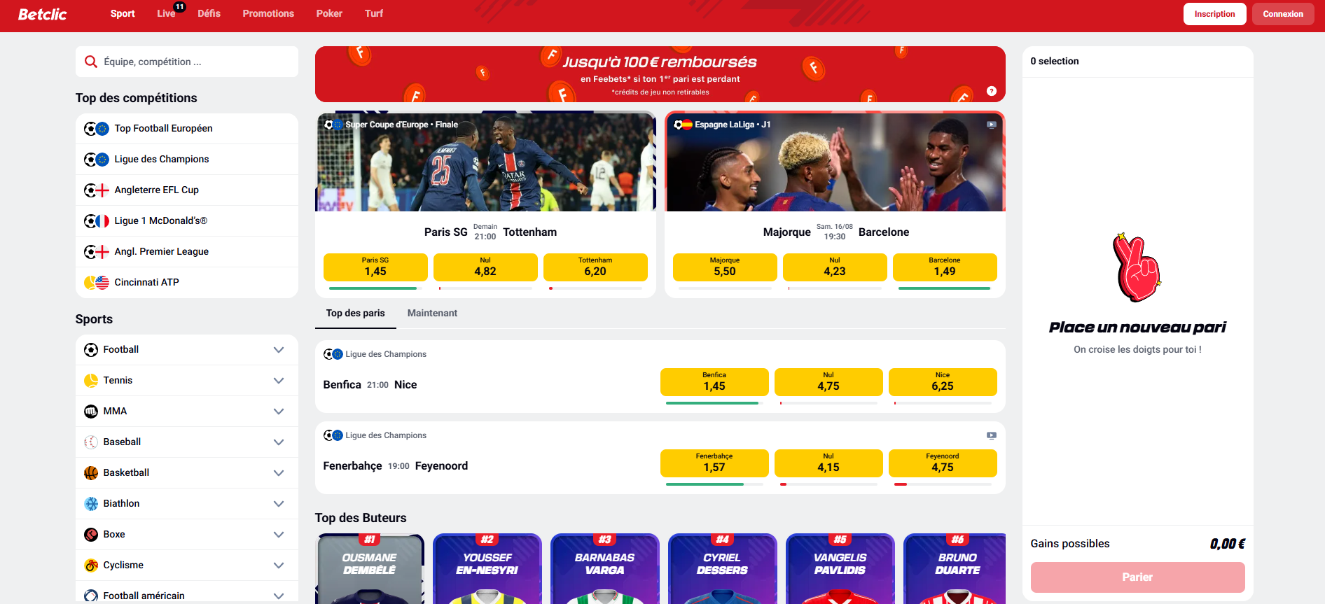 Interface Betclic