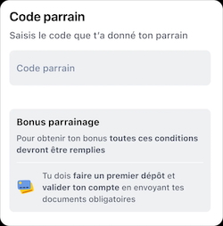 Tapez le code parrain dans le formulaire d'inscription Betclic