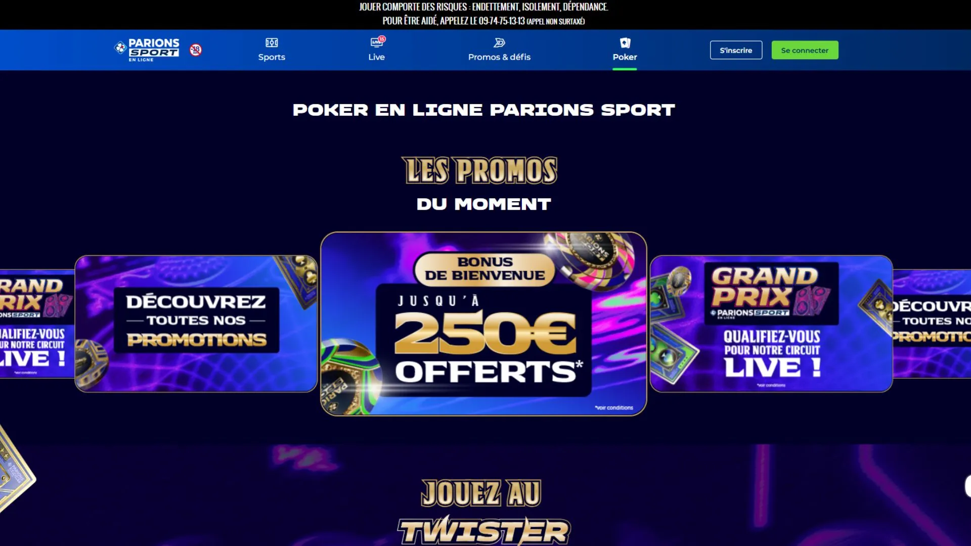 Parions Sport Poker interface