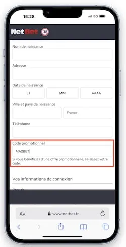 Utilisez le code promo NetBet à l'ouverture de votre compte