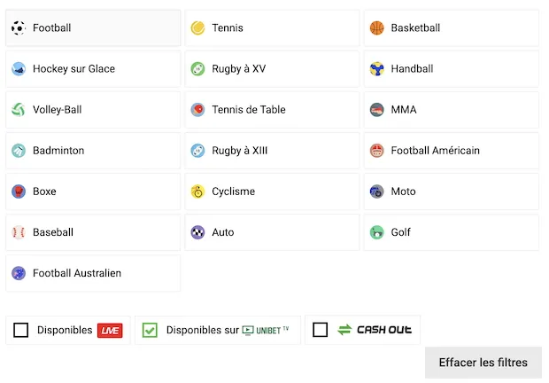 Matchs diffusés en direct sur Unibet