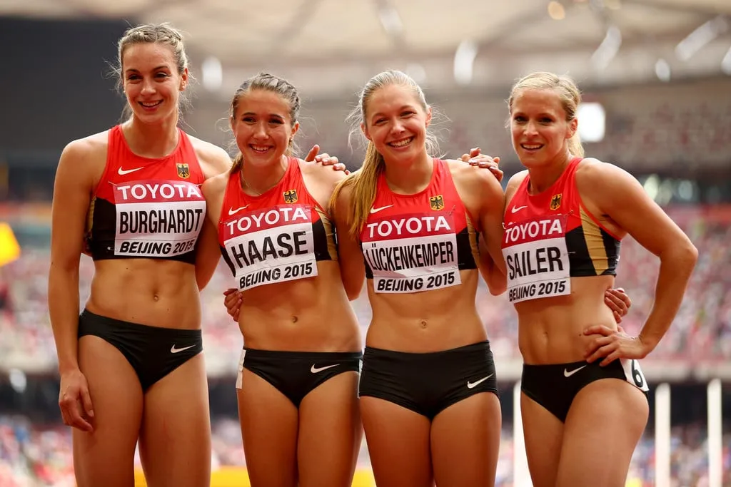 Alexandra Burghardt et le relais 4x100m allemand lors des Championnat du monde en 2015 à Pékin