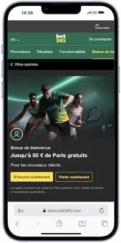 Inscrivez vous avec le code bonus bet365 “365AFR" et gagnez jusqu'à 50€