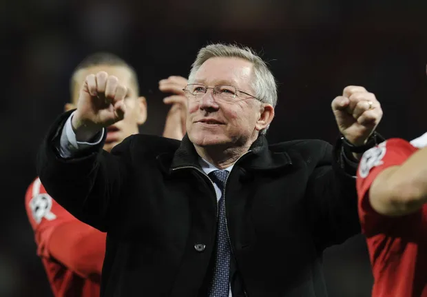 Sir Alex Ferguson célébrant son 13e et dernier titre avec Manchester United