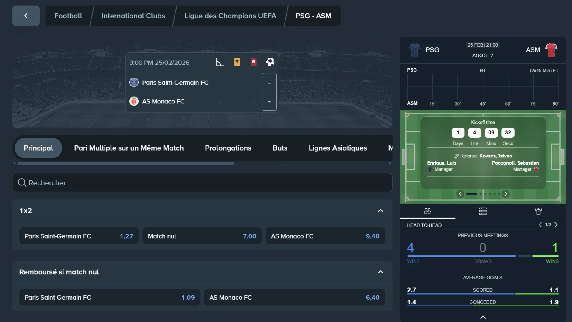 Code promo Stake : pronostic victoire PSG face à Monaco en Ligue des Champions au Parc des Princes.