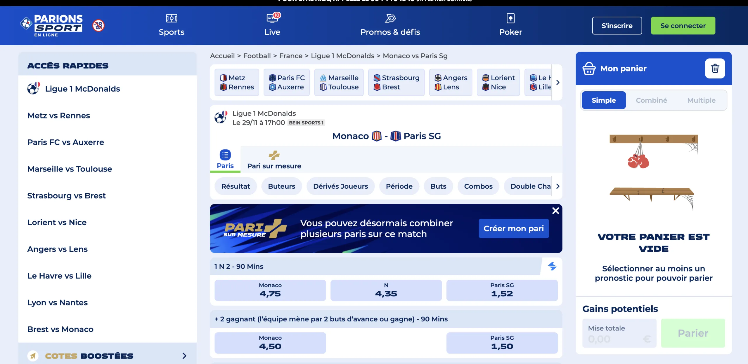 Pariez sur Parions Sport sur le match Monaco PSG