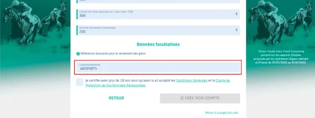 Saisir le code promo Genybet pour activer le bonus de bienvenue lors de l'inscription