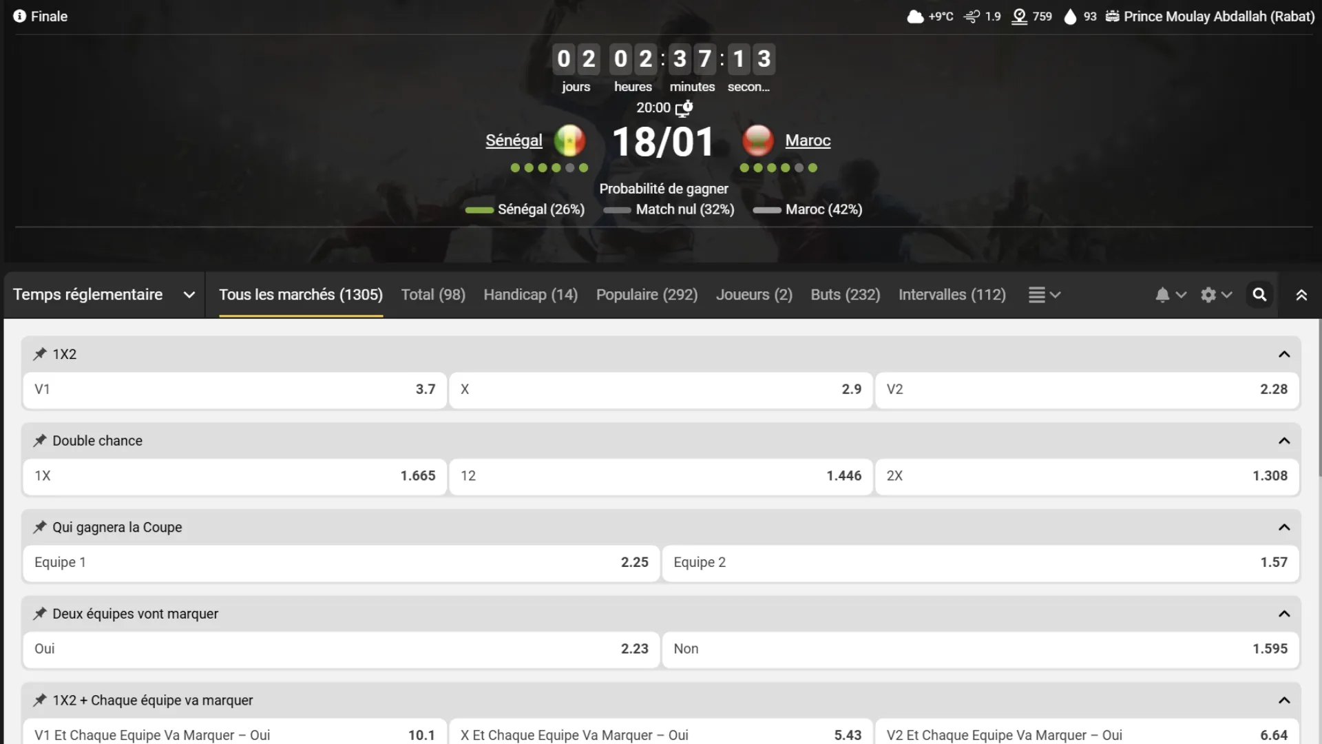 Code promo Melbet – pronostic victoire Maroc finale CAN 2025 face au Sénégal à Rabat.