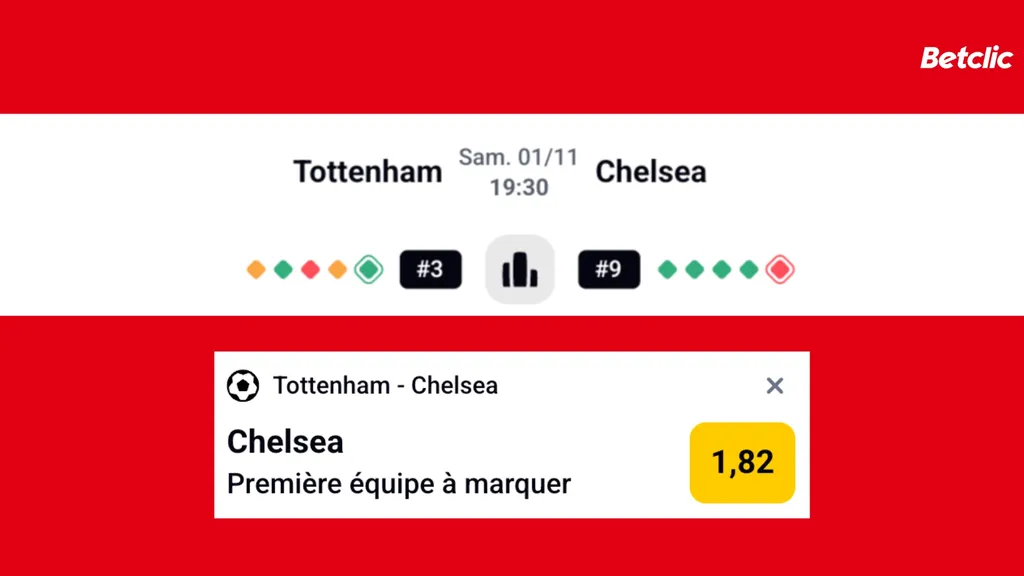 Jouez sur la rencontre entre Tottenham et Chelsea avec le code Betclic
