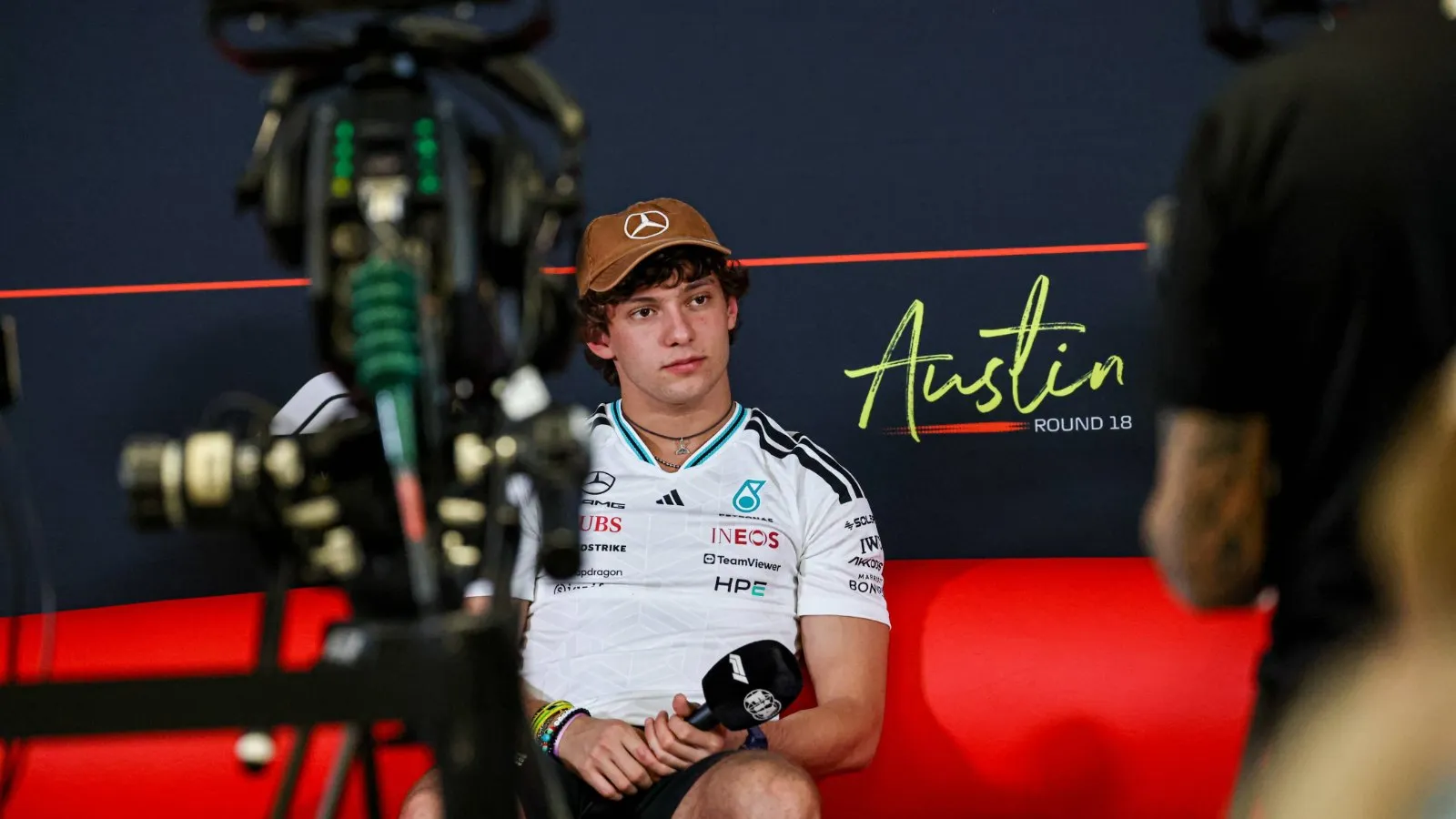 Kimi Antonelli (Mercedes) en conférence de presse à Austin avant le GP des États-Unis, le 22 octobre 2026
