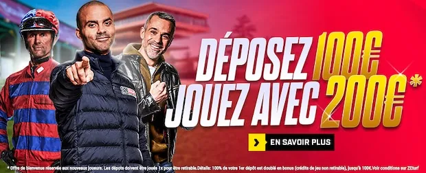 Avec le code promo ZEturf “ZEMAX” gagnez jusqu’à 100 € de bonus.