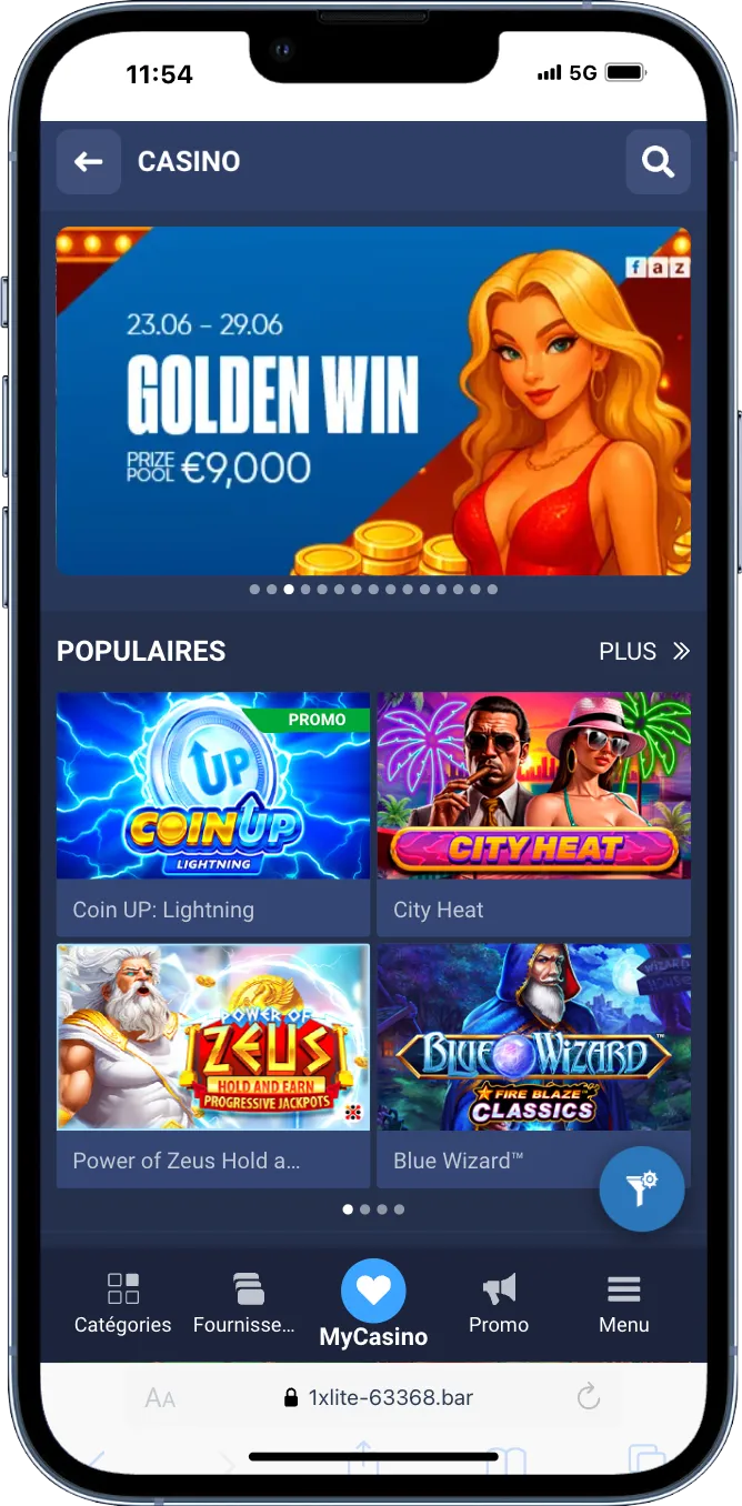 Jouez sur le casino sur l'APK 1xbet