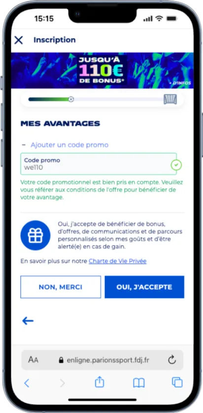 Ouvrez un compte Parions Sport depuis l'application mobile