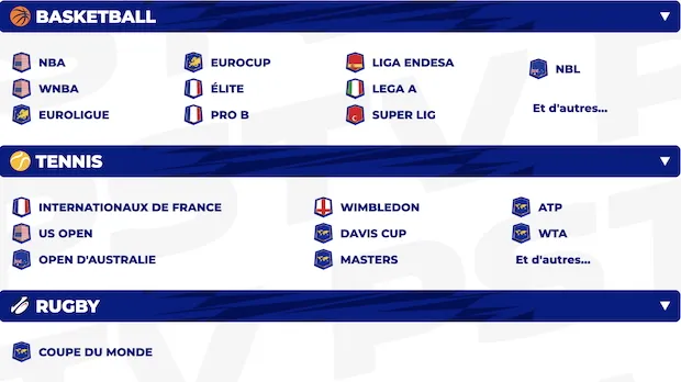 Live TV Parions Sport basket, tennis et rugby