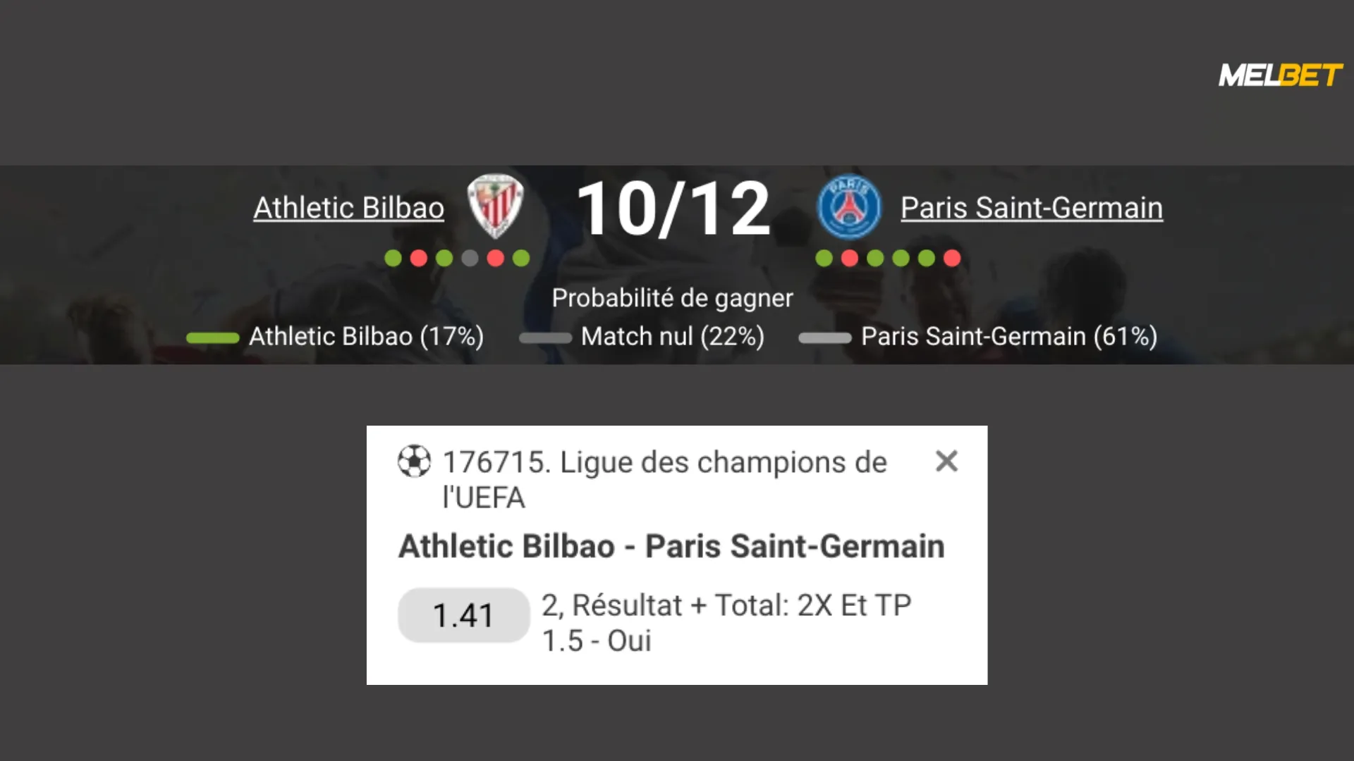 Jouez sur le match Bilbao vs PSG avec le code bonus de MelBet