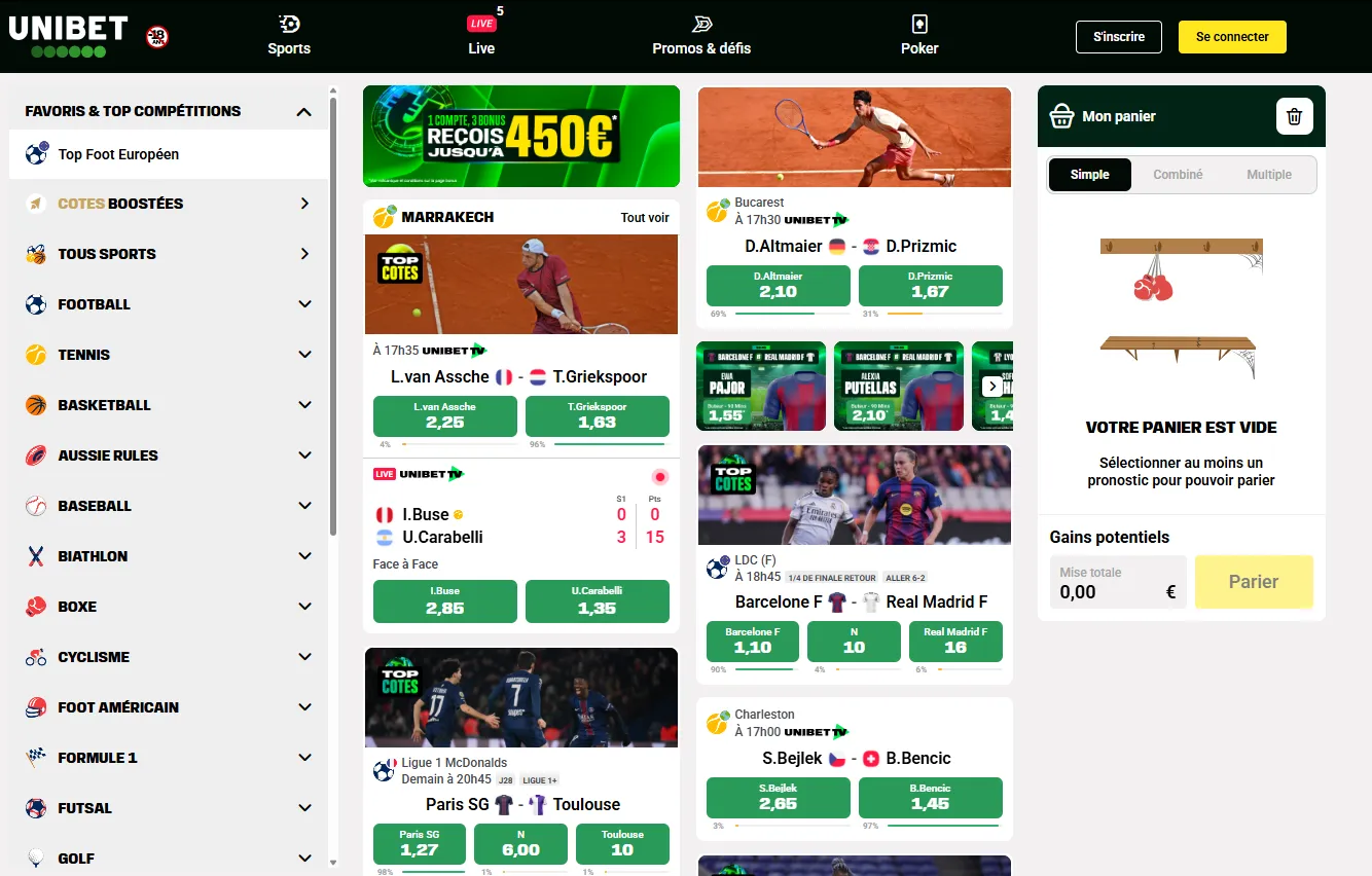 L'accueil du site Unibet