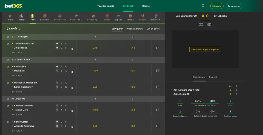 L'interface bet365 est très intéressante et visuellement belle