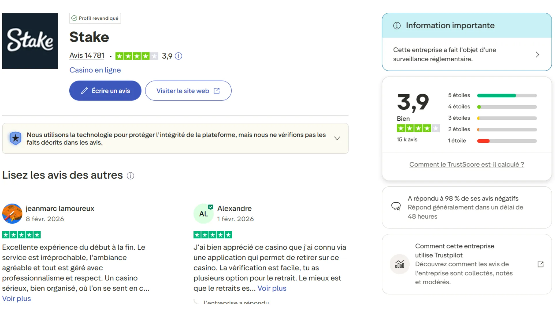 avis sur le bookmaker Stake