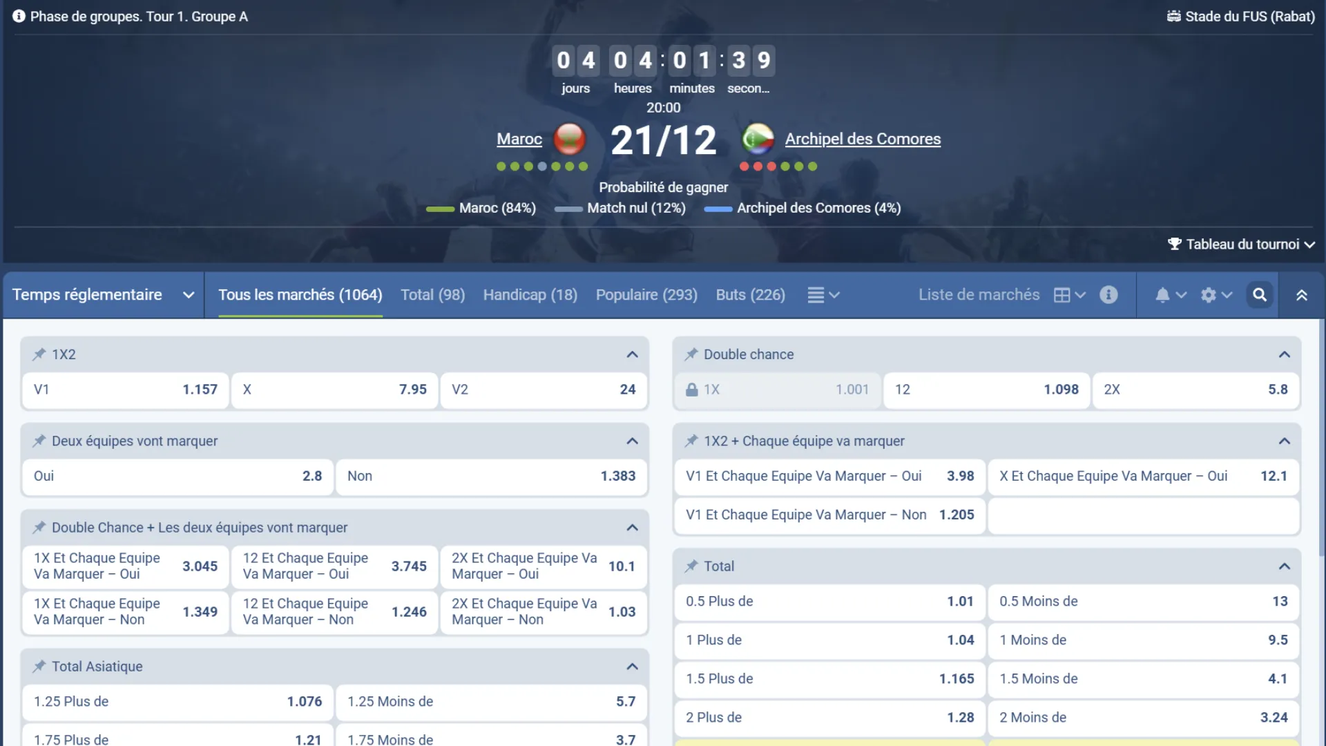 Misez sur un festival de buts lors de Maroc vs Comores à la CAN 2025 avec le code promo 1xBet.