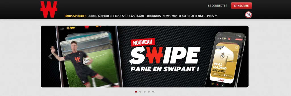 Fonction Swipe de l'application Winamax 