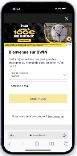 Créer un compte avec le code promotionnel Bwin