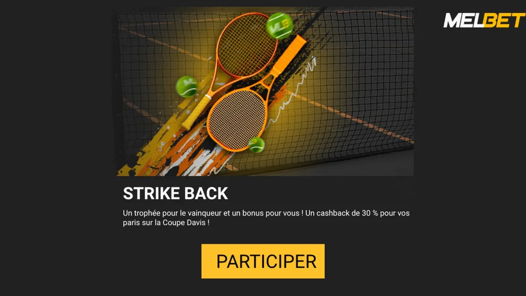 Gagnez jusqu'à 100 € de bonus avec l'offre tennis Strike back sur MelBet