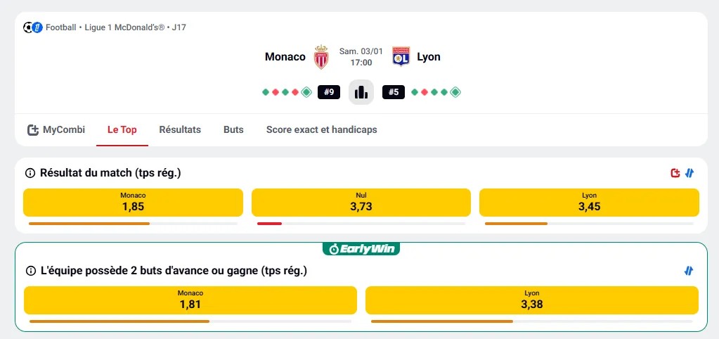 pari monaco lyon sur betclic