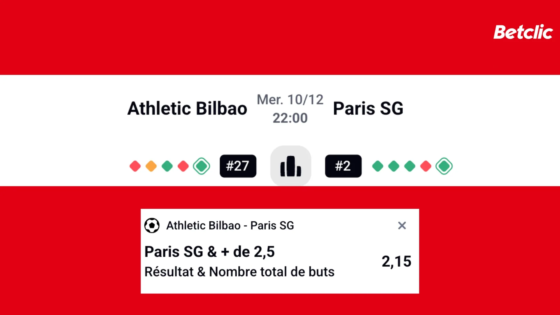 Jouez sur la rencontre entre l'Athletic Bilbao et le Paris Saint-Germain avec le code Betclic