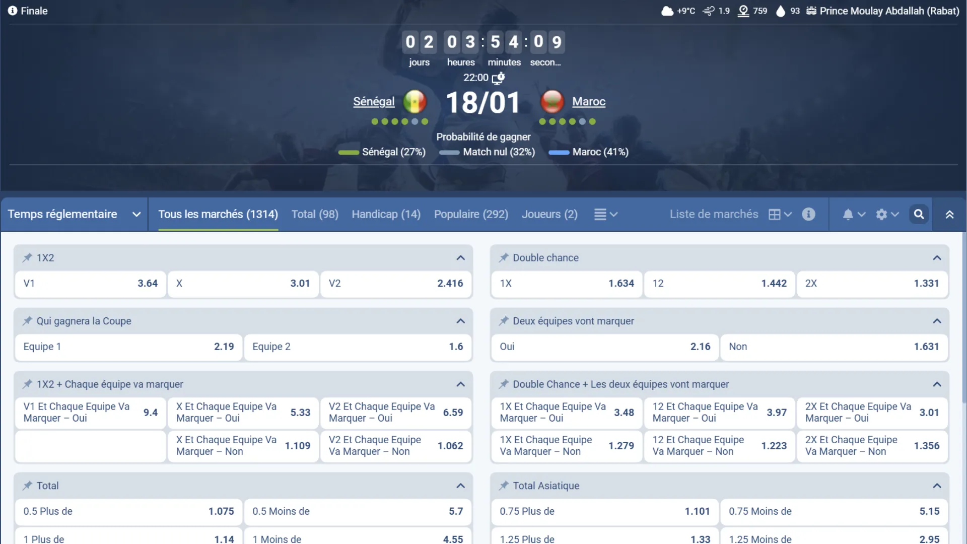 Code promo 1xBet  – pronostic victoire Maroc finale CAN 2025 face au Sénégal à Rabat.