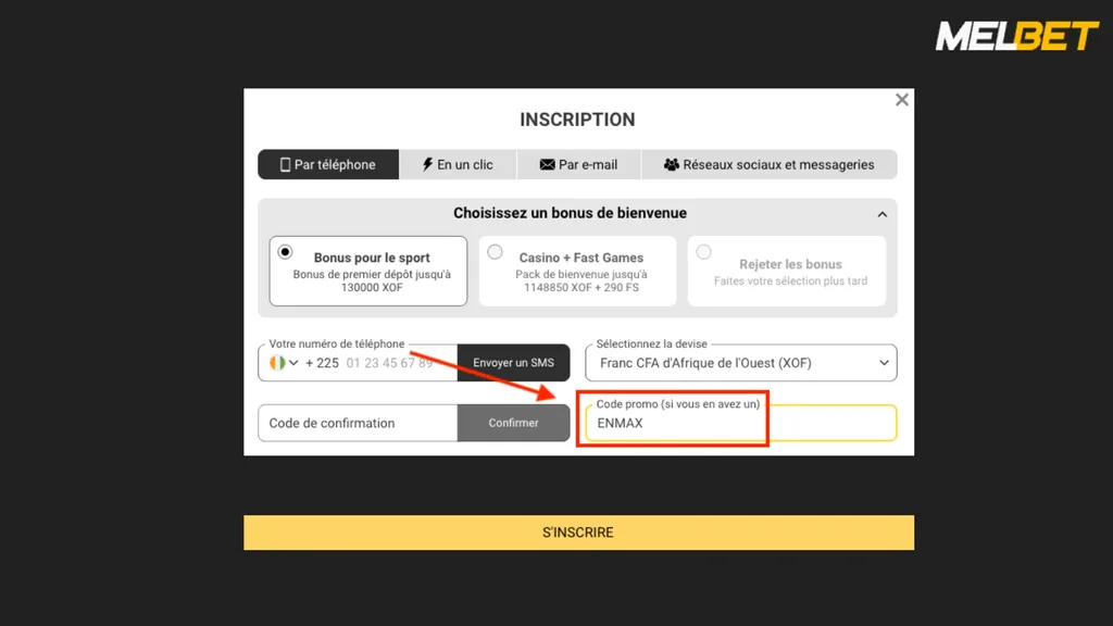 Comment ouvrir un compte avec le code Melbet ENMAX