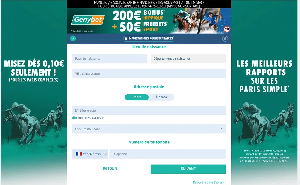 Inscription sur genybet étape 2 
