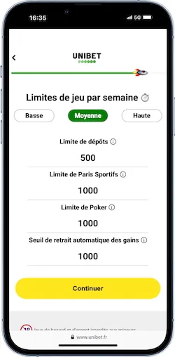 Changer ses plafonds sur Unibet