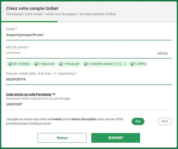 Inscription Unibet